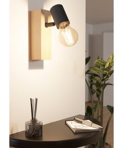 Eglo Faretto Townshend 3 - Lampada a parete legno marrone nero 165x50 mm
