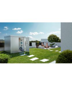 Casetta per attrezzi Neo 2B porta doppia, argento metallizzato