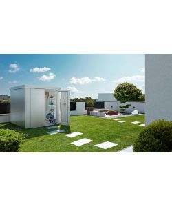 Casetta per attrezzi Neo 2B porta doppia, argento metallizzato