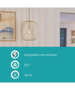 Eglo lampada a sospensione Romazzina sabbia 1xE27 40W d.32.5cm H110cm