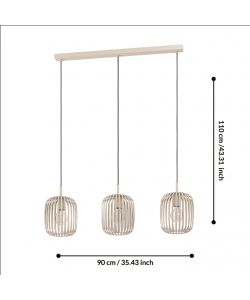 EGLO Lampada a Sospensione Romazzina 3 Luci Metallo Sabbia E27 900x200xH1100