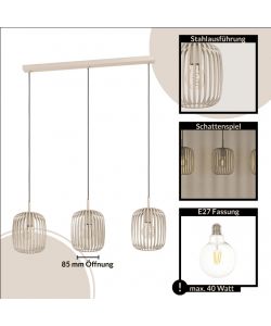 EGLO Lampada a Sospensione Romazzina 3 Luci Metallo Sabbia E27 900x200xH1100