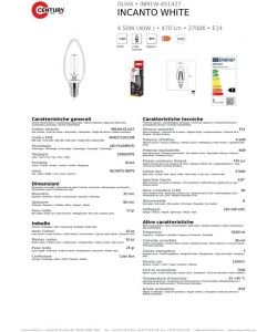 CENTURY ITALIA Lampadina LED E14 Candela Trasparente 4,5W 470LM 2700K