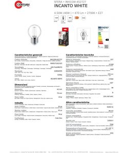 Lampadina Incanto LED Filamento Sfera E27 4,5 W Luce Calda 2700K