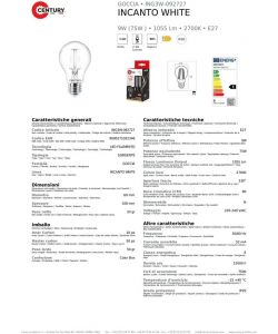 Lampadina LED Filamento Goccia A60 9W E27 2700K 1055lm Vetro Chiaro