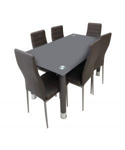 Avatar Set Tavolo in Vetro e 6 Sedie in Ecopelle Fango - 80x140 cm