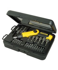 Stanley Set 25 Pz Giravite a Cricchetto - Impugnatura a Pistola, Bloccaggio 3 Posizioni, Inserti Standard, Phillips, Torx, Esagonali