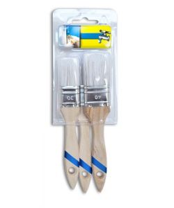 Nespoli Set 3 Pennelli per Smalto all'Acqua Misure 30-40-50 - Manico Legno Marrone e Blu