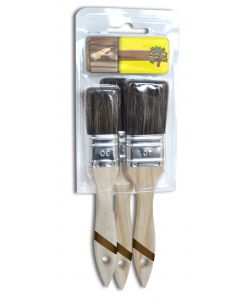 Nespoli Kit Pennelli Piatto - Set di 3 Pennelli Verniciatura Legno - Manico Plastificato Beige - Misura 14 x 28 x 2 cm