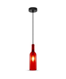 Lampadario LED a Bottiglia in Vetro con Portalampada E14 (Max 60W) Colore Rosso