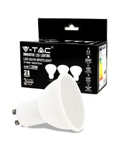 Faretto LED GU10 SMD 4.5W 100 Copertura Satinata 3000K (Box 3 Pezzi)