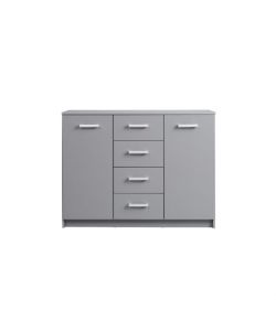 Buffet Con 2 Ante E 4 Cassetti In Laminato Grigio E Maniglie Color Metallo.