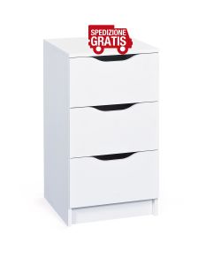Cassettiera 3 Cassetti - Bianco - 40x40x71 cm - Moderna - Kit Montaggio