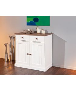 Madia in Pino Massello Bianco e Noce - Buffet con Ante e Cassetti