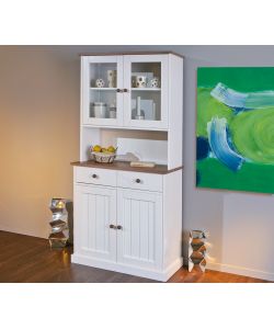 Credenza in Pino Massello Bianco e Noce - 4 Ante e 2 Cassetti