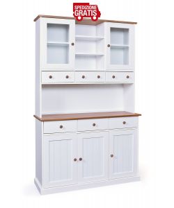 Credenza 3 e 2 ante 131 x 45 x 205 Bianco e Top Marrone