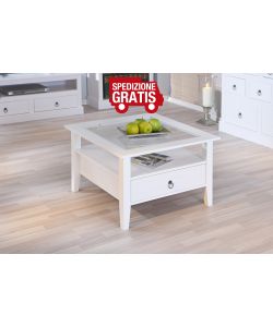 Tavolino Provence 75 x 75 x 45 Bianco Top Vetro