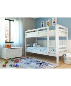 Letto a Castello Annika in Pino Massello Bianco - Divisibile in 2 Singoli