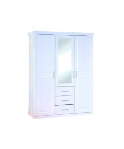 Armadio Geraldo in Pino Massello Bianco con Specchio - 140x55x190 cm