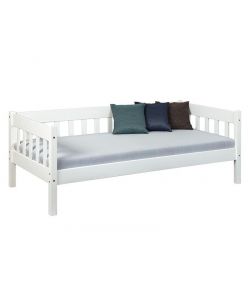 Sintro Divano Letto Singolo 90x200 in Pino Massello Bianco - Rete a Doghe Inclusa