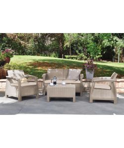 Keter Set da Esterno Corfu - Polipropilene Cappuccino - Con Cuscini Beige