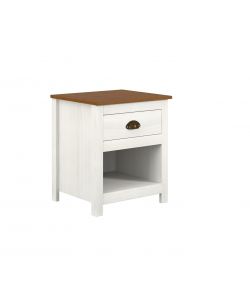 Domo Mea Comodino 1 Cassetto Bianco con Piano Noce Topazio  - 46x40,5x55 cm