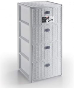 Stefanplast Cassettiera Elegance Bianca 4 Cassetti 40x40x80 cm - Design Intreccio - Contenitore Pratico e Funzionale