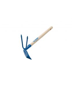 Zappetta Quadro Bidente Manicata in Faggio Naturale e Acciaio Blu - 18 cm