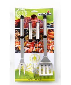 Set Accessori Barbecue - Pinza, Paletta, Forchettone Acciaio Inox 36 cm