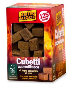 Ekla Tutto Fuoco - Cubetti Accendifuoco in Legna e Cera Marrone 125 Pezzi