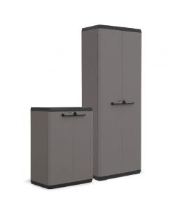 Keter Armadi in Resina Grigio - Set Completo con Armadio Alto e Basso - 68x39x166h cm e 68x39x83h cm - Design Moderno e Funzionale