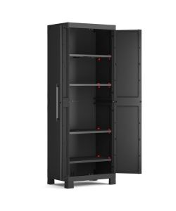 Keter Armadietto Alto Detroit Nero - Mobiletto per Casa e Garage - 65x45x182 cm - 4 Ripiani Regolabili - Sicurezza con Serratura