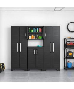 Keter Armadietto Alto Detroit Nero - Mobiletto per Casa e Garage - 65x45x182 cm - 4 Ripiani Regolabili - Sicurezza con Serratura