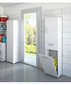 Terraneo Mobile Multiuso Bianco con Cestello Porta Biancheria 45x32x195