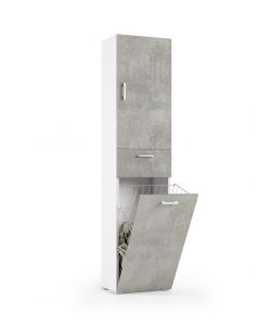 Terraneo Mobile Multiuso Bianco Cemento con Cestello Porta Biancheria - 45x32x195 cm - Design Moderno e Salvaspazio