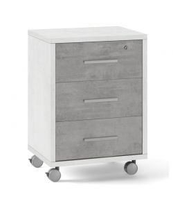 Sarmog Cassettiera in Legno Bianco Ossidato/Cemento - 3 Cassetti con Ruote - Misure 51x41x73 cm