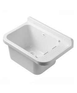 Lavandino Pilozzo Bianco 50x35 cm - Lavabo in Resina Antiurto - Completo di Sifone e Kit di Fissaggio
