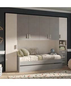 Mcs Mobili - Camera Ponte Eco Easy - Rete a Doghe - Bianco Frassinato e Grigio - Misure 287x92x245H - Camerette