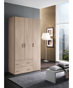 Mcs Mobili Armadio 3 Ante e Doppio Cassetto Bianco - 123x53x185 cm