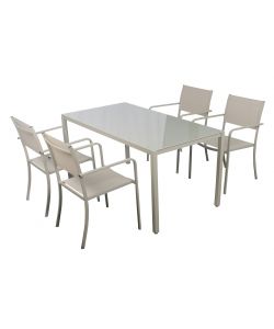 Domo Mea Set Lido per Giardino - 1 Tavolo e 4 Sedie Taupe in acciaio
