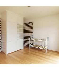 Letto a Castello Bianco con Doppio Arco e Doghe in Legno - 200x80 cm