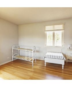 Letto a Castello Bianco con Doppio Arco e Doghe in Legno - 200x80 cm