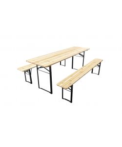 Set Birreria Tavolo e Panche in Legno Naturale - 200x60 cm