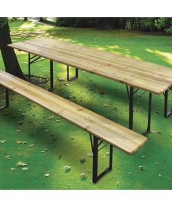 Set Birreria Tavolo e Panche in Legno Naturale - 200x60 cm