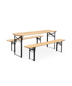 Set Birreria Tavolo e Panche in Legno Naturale - 200x60 cm