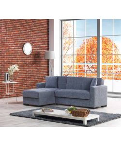 Domo Mea Divano Corner Merlin Grigio Pietra - Angolare Reversibile 225x150 cm - Imbottito con Storage e 2 Cuscini