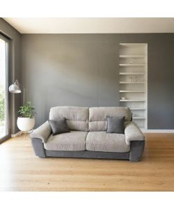 Divano Flora 3 Posti Grigio e Beige con Cuscini Inclusi - 210x97x95 cm