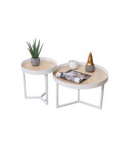 Domo Mea Set di 2 Tavolini Caff Bianchi e Rovere - 60 e 40 cm