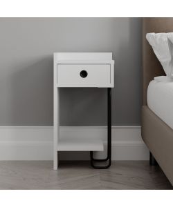 Effezeta Comodino Sirius Bianco con Cassetto e Gamba Metallo Nero Sinistro - Misure 31,5x29,5x60 h cm - Accessori Camere da Letto