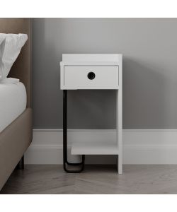 Effezeta Comodino Sirius Bianco con Cassetto e Gamba Metallo Nero - 31,5x29,5x60 cm - Versione Destra
